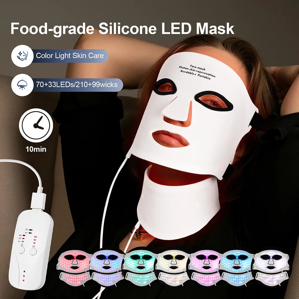 NUVIYA™ Premium Silicone LED Face & Neck Mask7-Color Photon Therapy | Red & Infrared Light | Wireless & Flexible Design